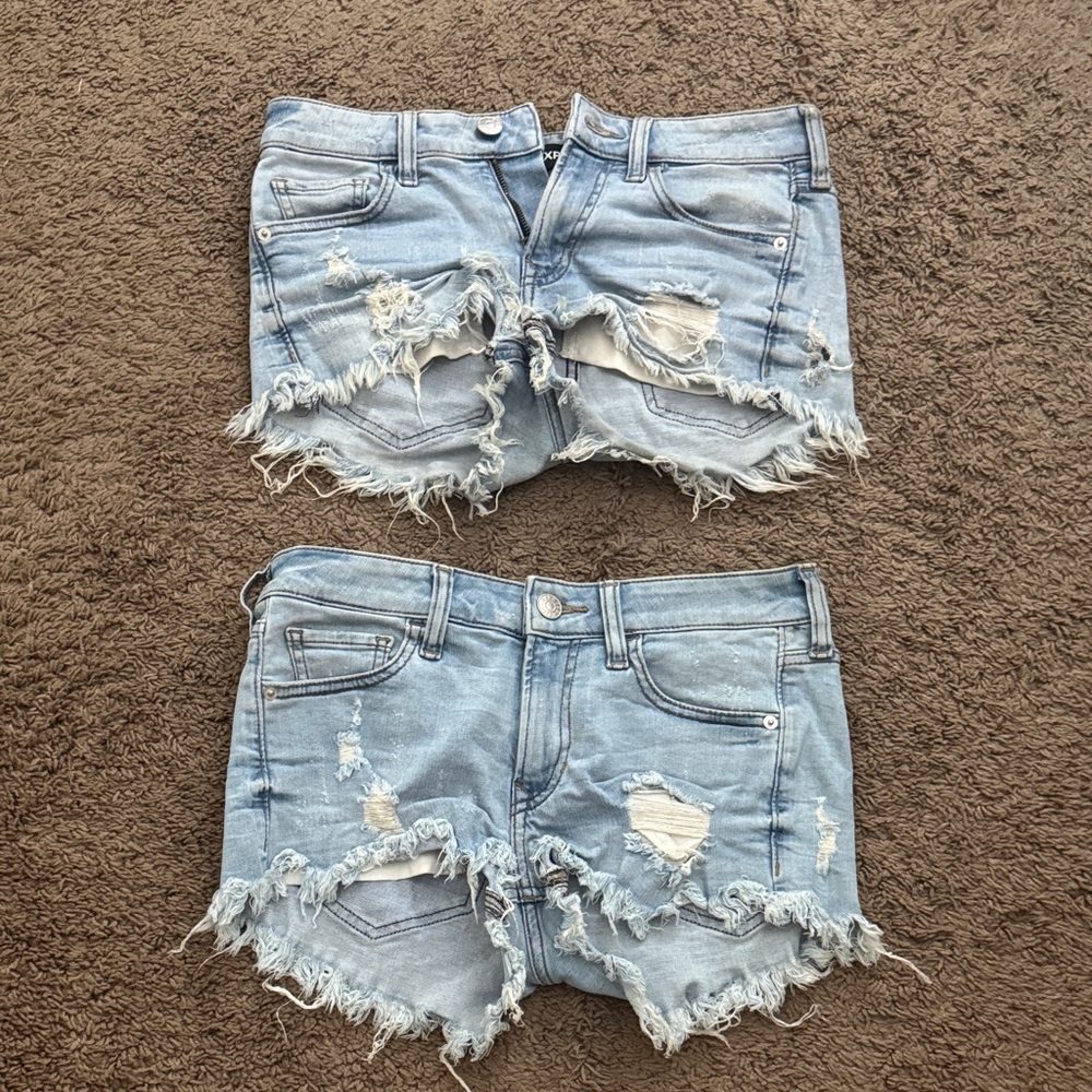 Distressed Light Blue Denim Shorts